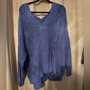 American Eagle Blue V-Neck Cable Knit Sweater